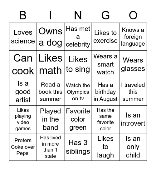 Human Scavenger Hunt! Bingo Card