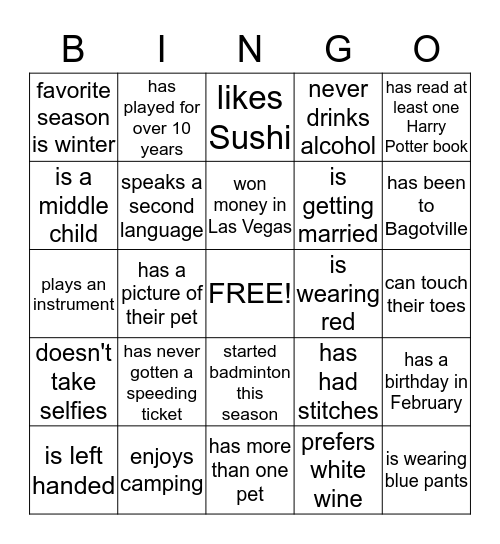 Find Someone Who Bingo Card