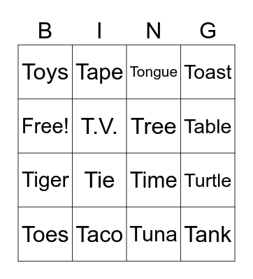 /t/ initial Bingo Card