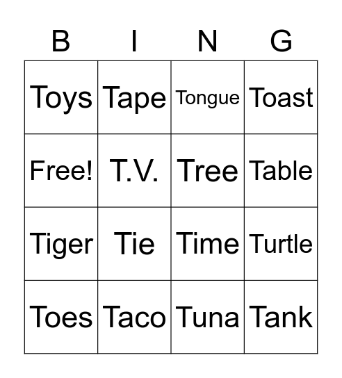 /t/ initial Bingo Card