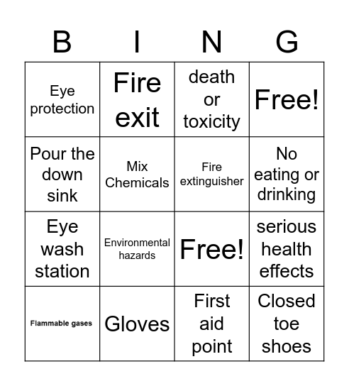 Lab Safety Bingo Card