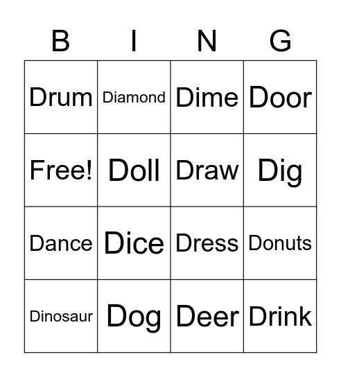 /d/ initial Bingo Card