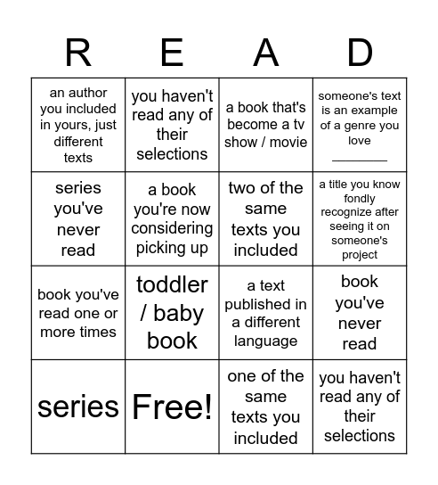 Literary Lineage Bingo Card