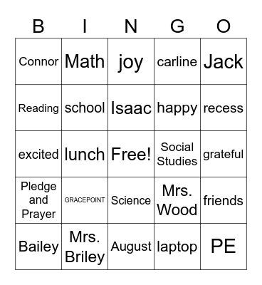 First Day BINGO Card