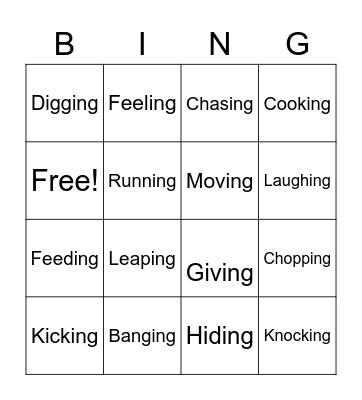 Actions Bingo Card