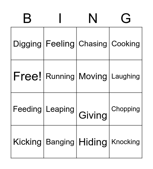 Actions Bingo Card