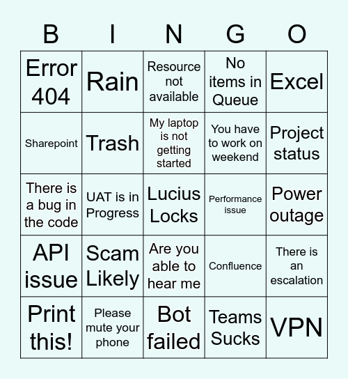 Technology Bingo Card