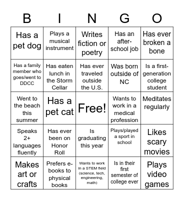 Class Bingo Card