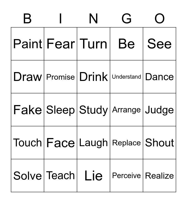 7th Grade Verb Bingo Card