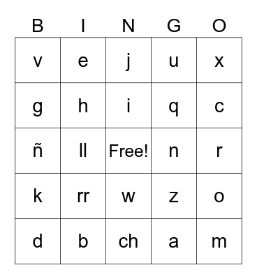 The Spanish Alphabet Bingo Card