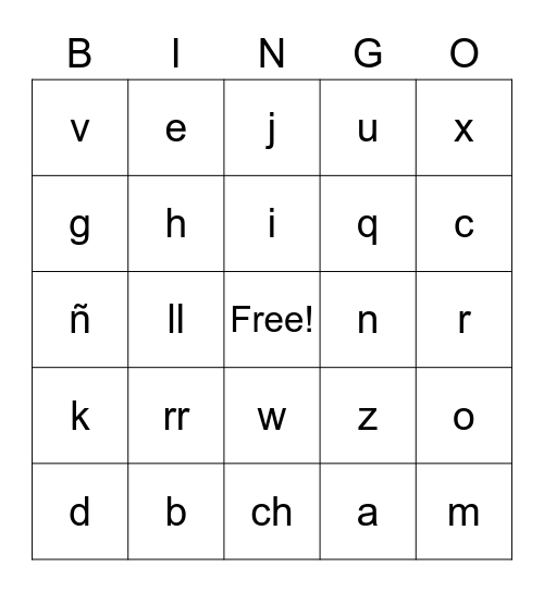 The Spanish Alphabet Bingo Card
