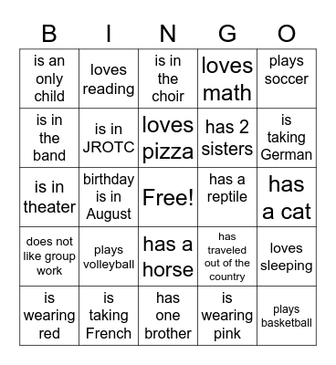 Write the name of a classmate who .... Bingo Card