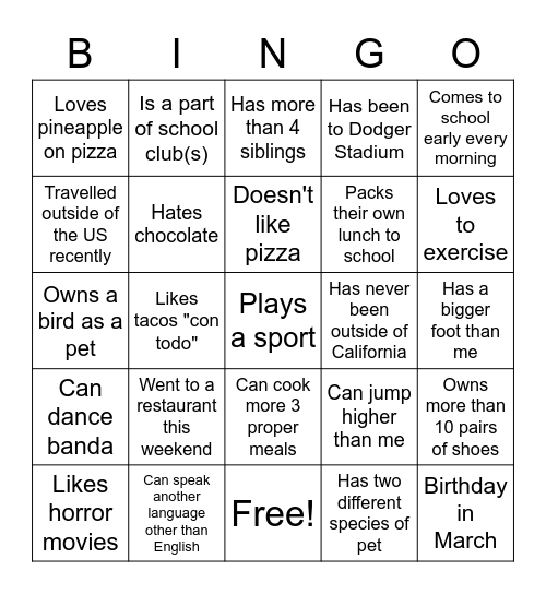 Culinology Bingo Card