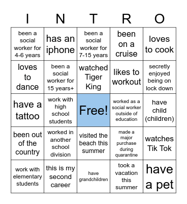 Intro Bingo Card