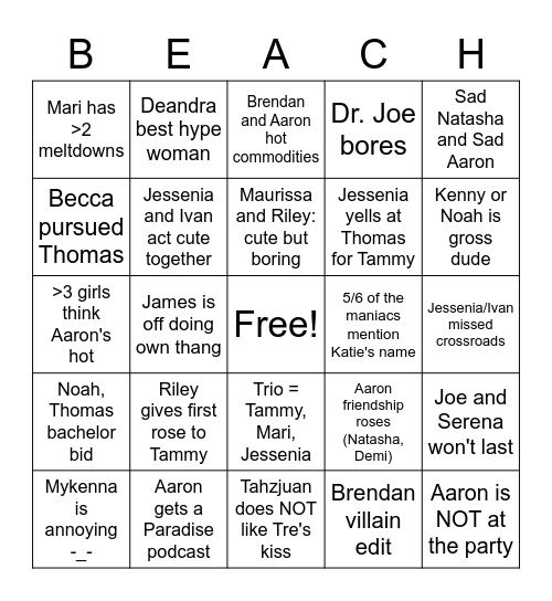 BIP (aka Sad Boi Aaron Clancy) Bingo Card