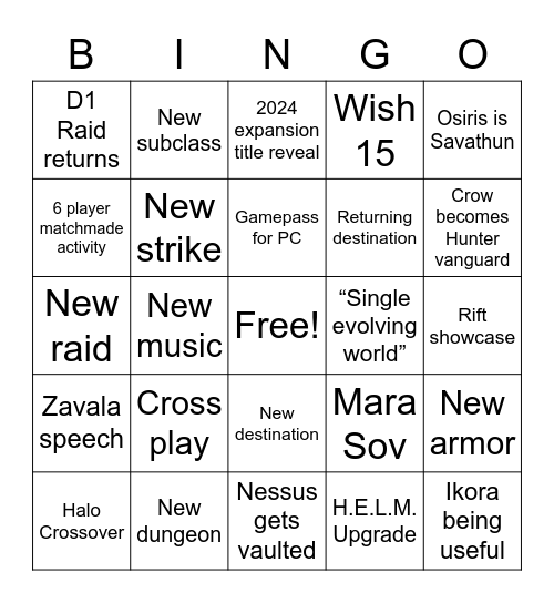 Bungo Bingo Card