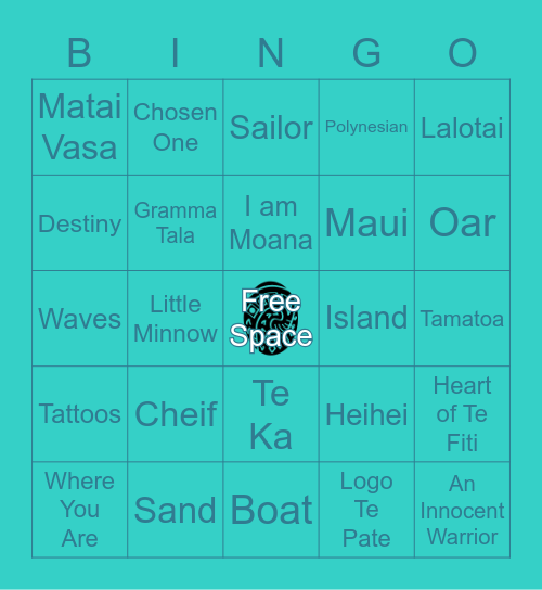 Moana Bingo Card