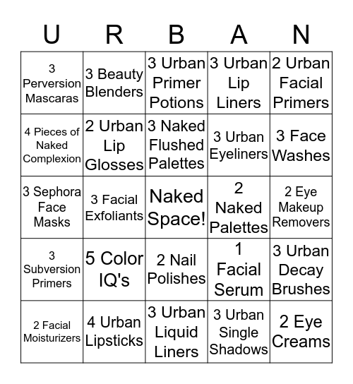 Urban Event Bingo Card