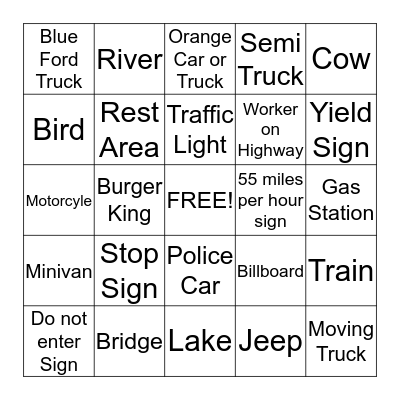 CAR BINGO Card