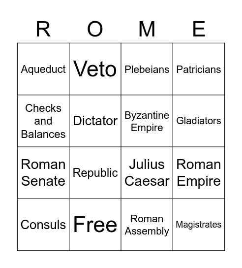 Ancient Rome Vocabulary Bingo Card
