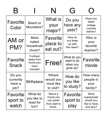 Untitled Bingo Card