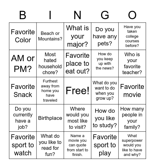 Untitled Bingo Card