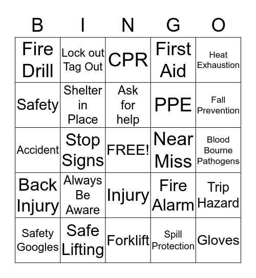 Exel Safety  Bingo Card