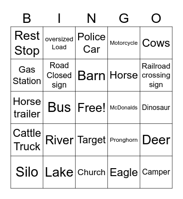 Road Trip Bingo Card