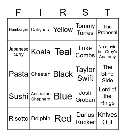 First Year Ice Breaker Bingo Card