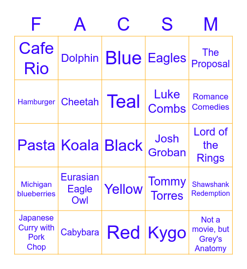 Orientation Icebreaker Bingo Card
