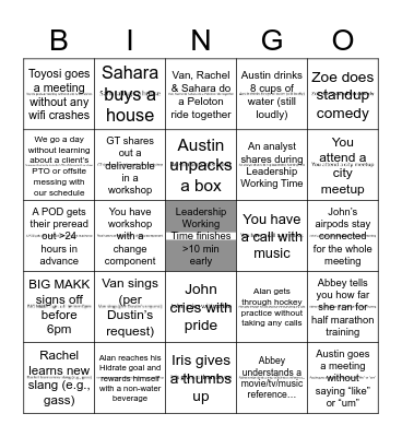 DPM Leadership Aspirational Bingo Card