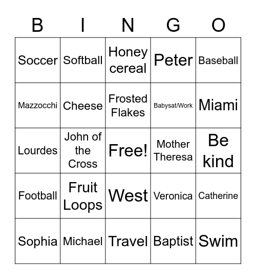 Untitled Bingo Card