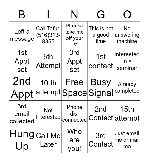 Call Night Bingo!! Bingo Card