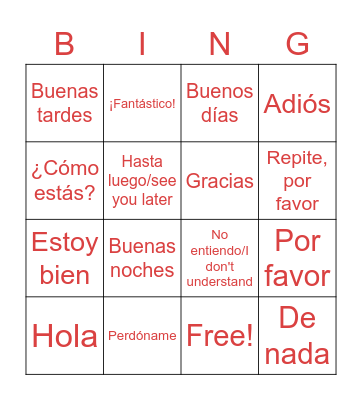 Greeting in Spanish Bingo Card
