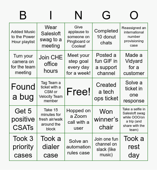 Support Bingo Card