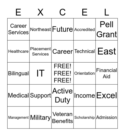 Excel College Bingo Card