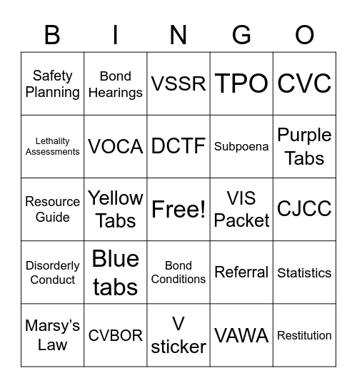 VWAP Bingo Card