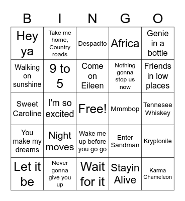 Music Bingo Card
