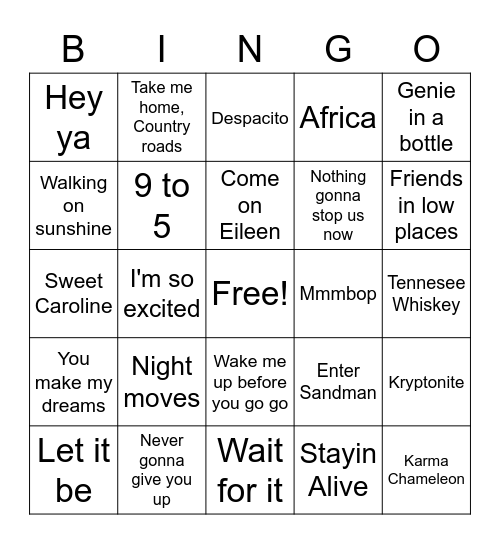 Music Bingo Card