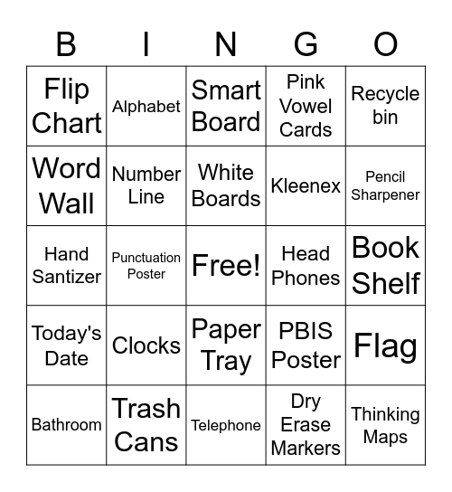 Classroom Bingo Card