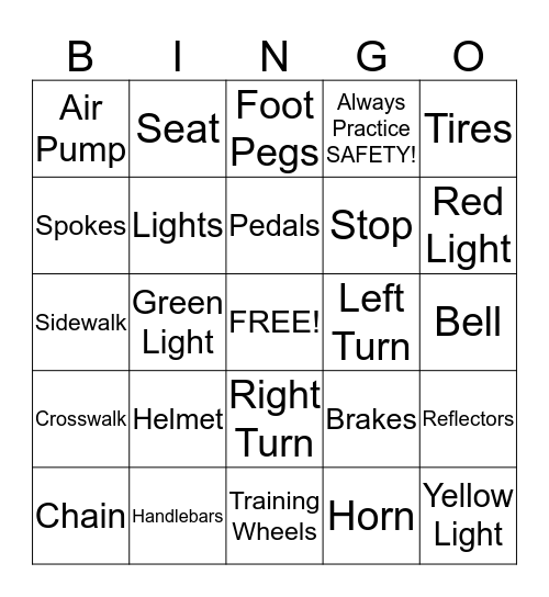 BICYCLE SAFETY Bingo Card