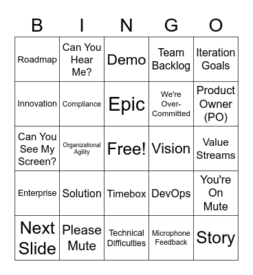 PI 7 Planning Bingo Card