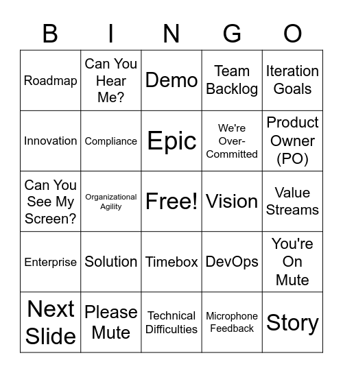 PI 7 Planning Bingo Card