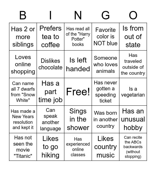 Find Someone Who... Bingo Card