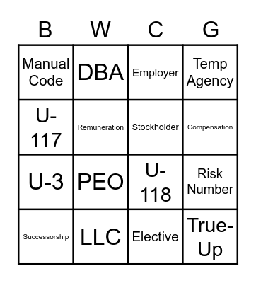 BWC Lingo Bingo Card