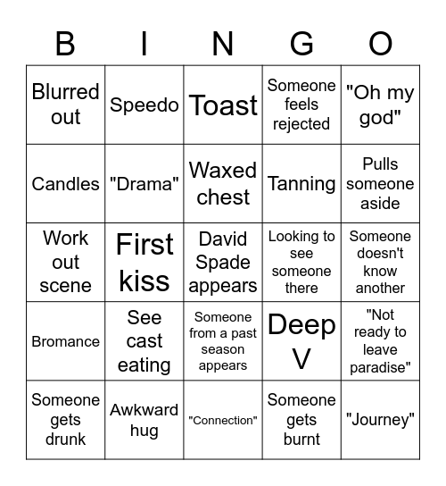 Bachelor in Paradise Bingo Card