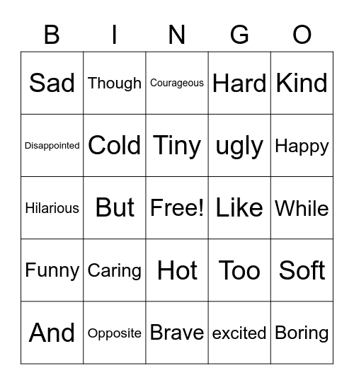 Synonym and Antonym Context Clues Bingo Card