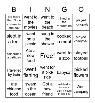 This summer I ... Bingo Card