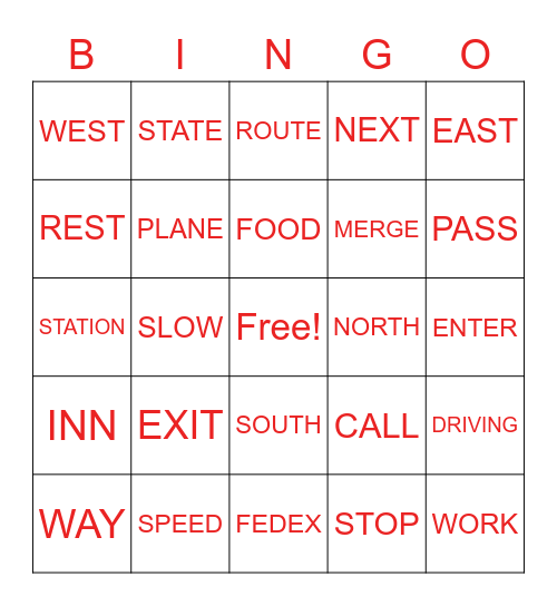 WORD BINGO Card