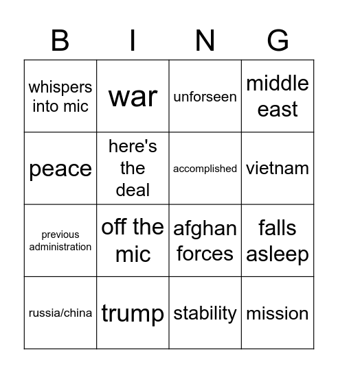 Biden presser Bingo Card